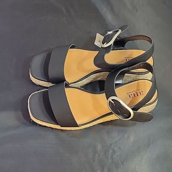 BRAND NEW A.N.A NEW APPROACH ADJUSTABLE BUCKLE ANKLE ONE BAND WEDGE SAND… - Picture 6 of 15